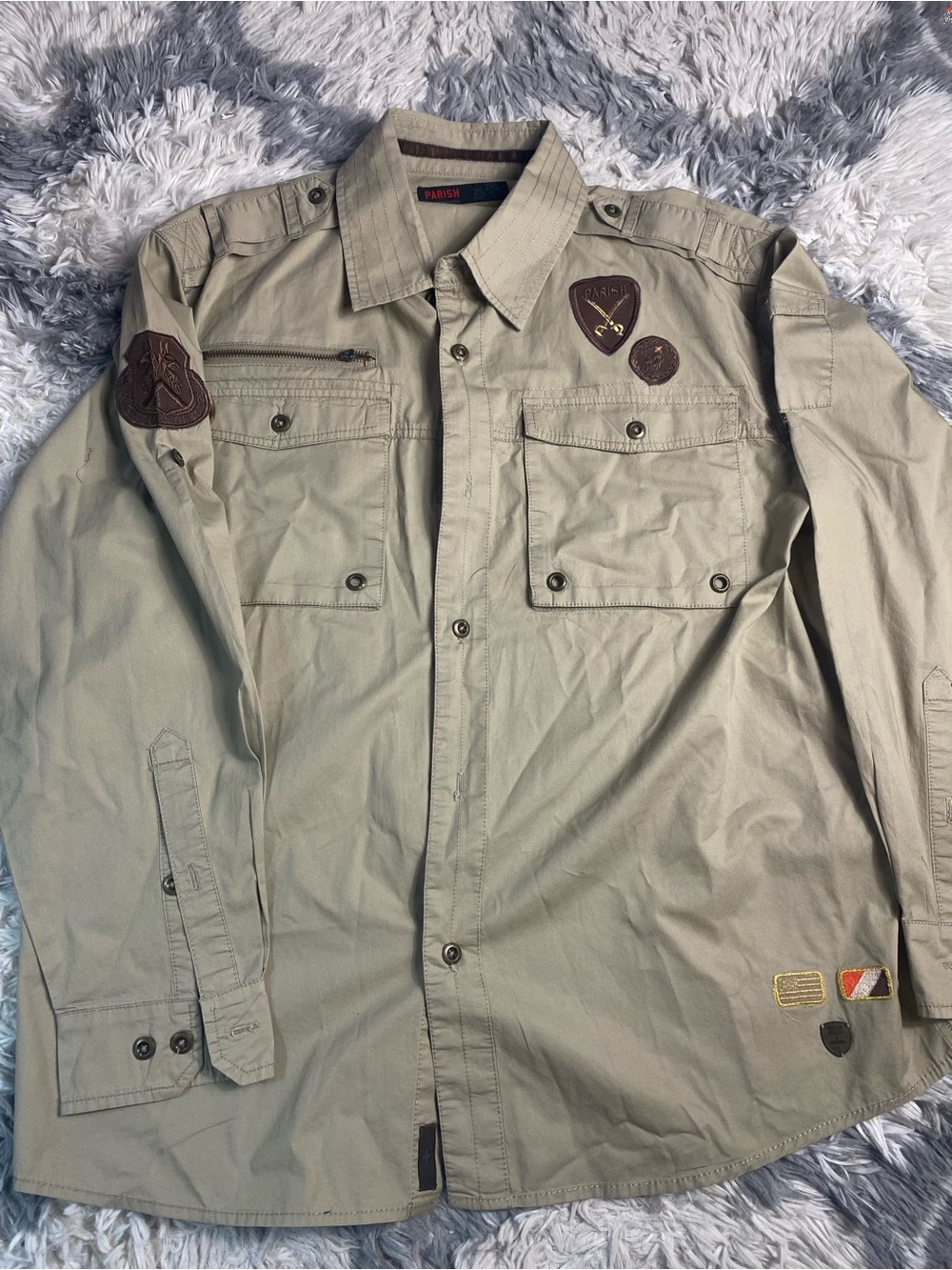 Parish Nation Blackwater Special Forces Mens 2XL Button Up Shirt Patch Eagle Y2K
